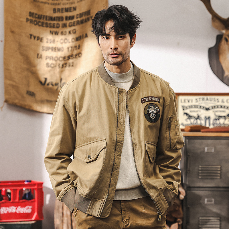 美式復古阿美咔嘰工裝外套男秋冬款潮牌棒球領獵裝戶外休閒夾克男