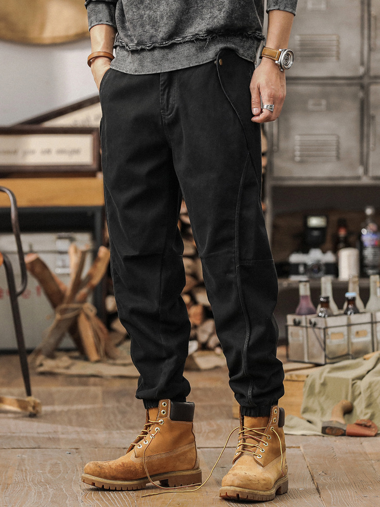 美式複古重磅工裝褲子男春秋款戶外通勤機能寬松束腳男士休閑長褲