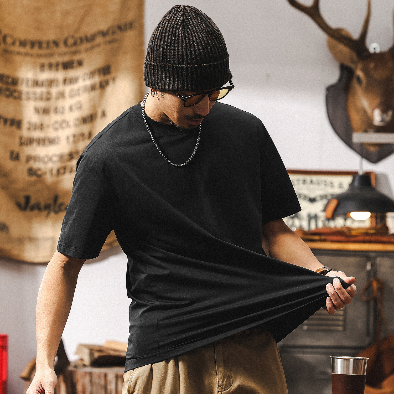 運動透氣速幹T恤男夏季短袖2025新款潮牌美式復古戶外寬鬆上衣男T