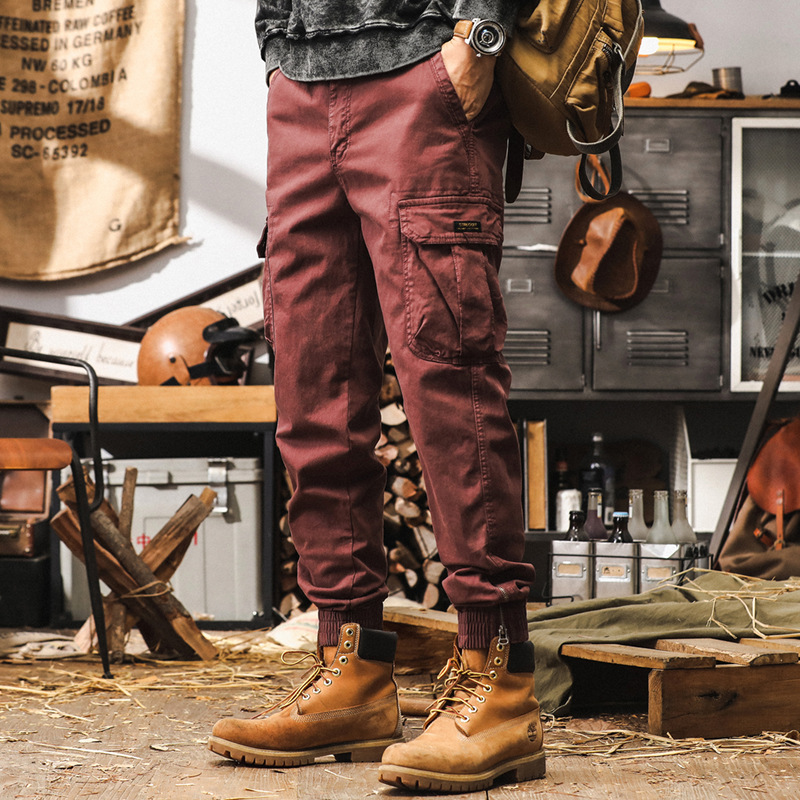 美式復古工裝褲子男秋季戶外機能戰術休閒褲男潮牌寬鬆男士束腳褲