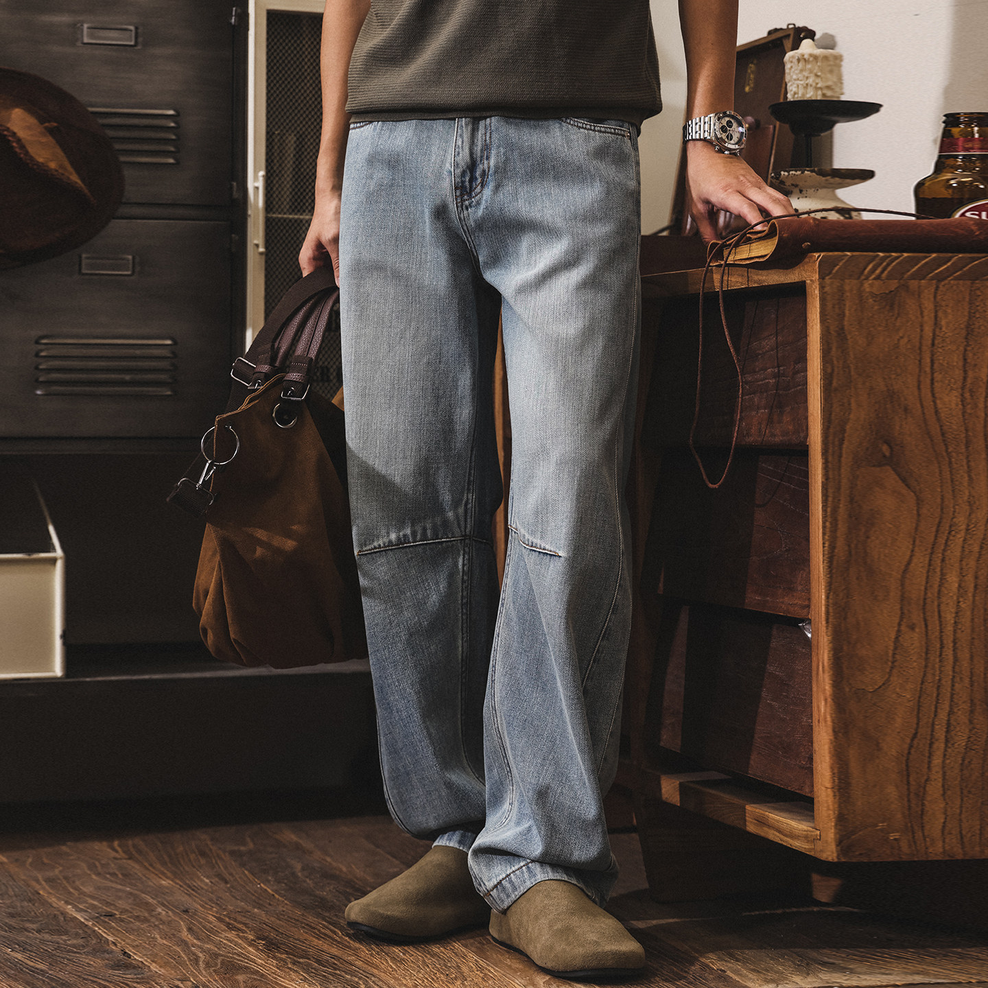 美式復古彎刀牛仔褲男士春季2026新款重磅潮流休閒褲男寬鬆闊腿褲