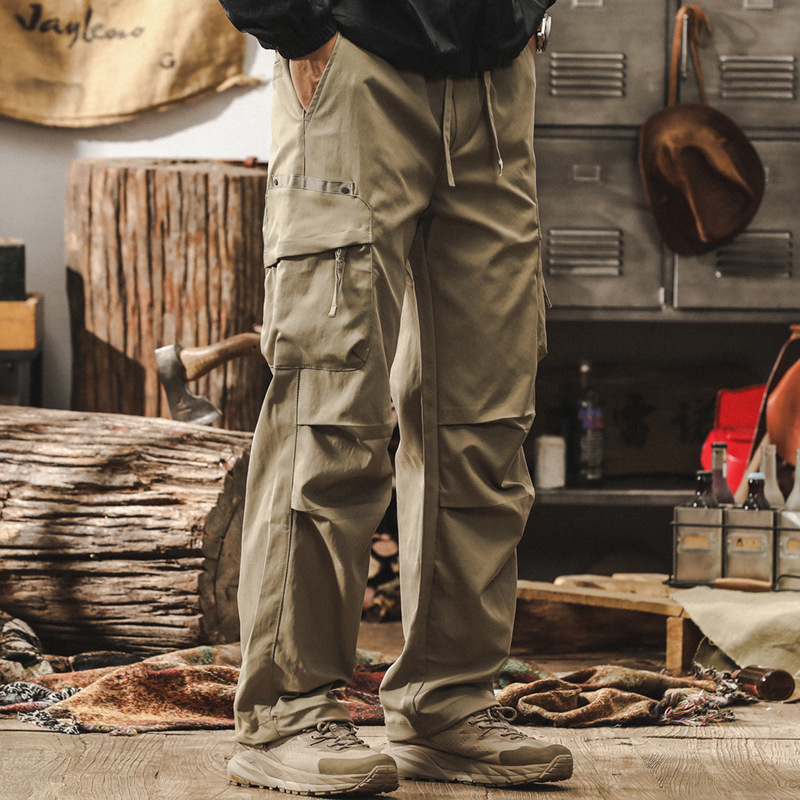 美式潮牌復古工裝褲子男秋季2024新款戶外機能潮牌寬鬆直筒傘兵褲