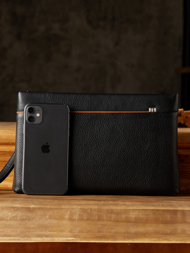 手工真皮男士手拿包商務休閒手抓包質感頭層牛皮橫款手拎包信封包