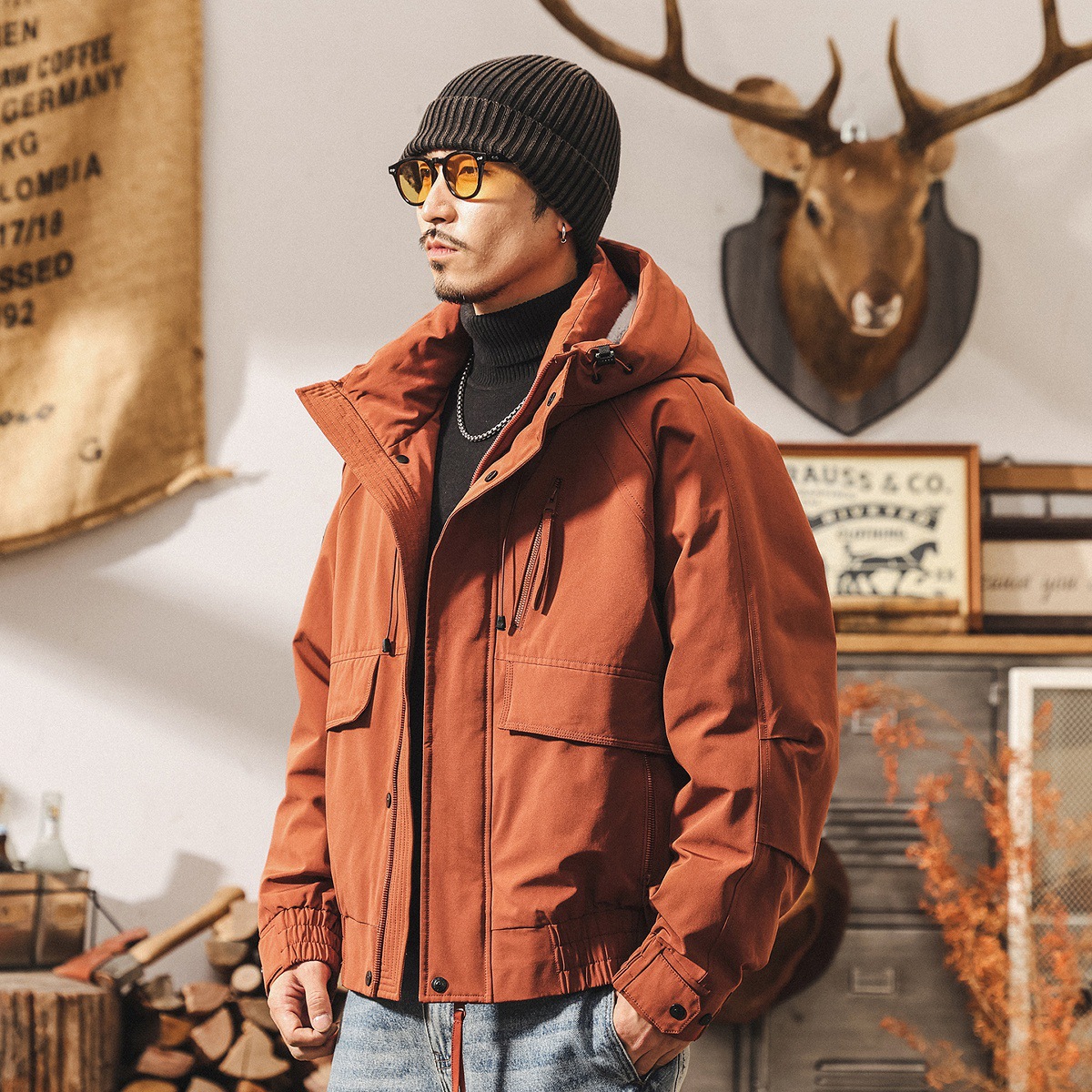 美式復古90%純白鴨絨羽絨服男冬季連帽保暖加厚機能工裝外套男款