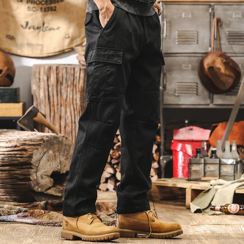 美式復古重磅工裝褲子男秋冬款潮牌寬鬆直筒戰術機能加絨休閒長褲