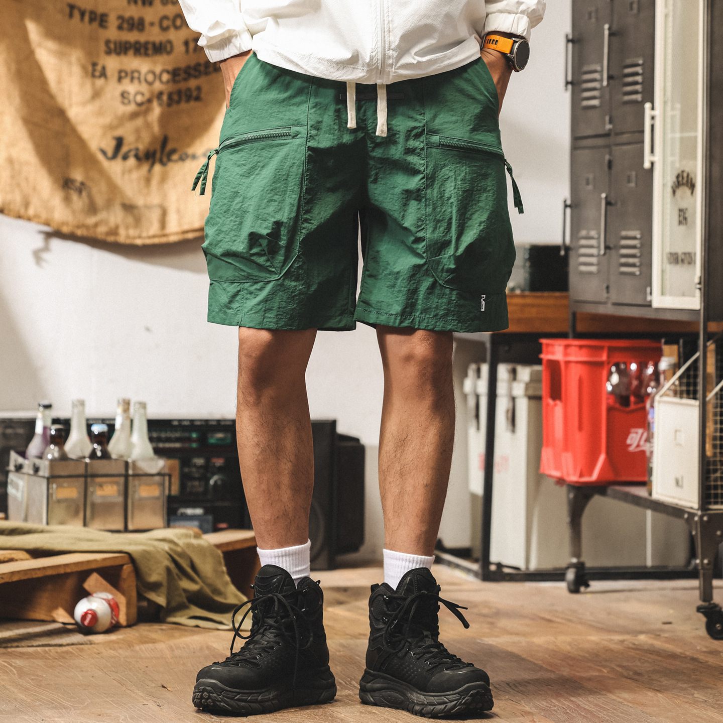 美式山系冰絲短褲男士2025新款夏季薄款潮牌寬鬆大碼休閒五分褲男