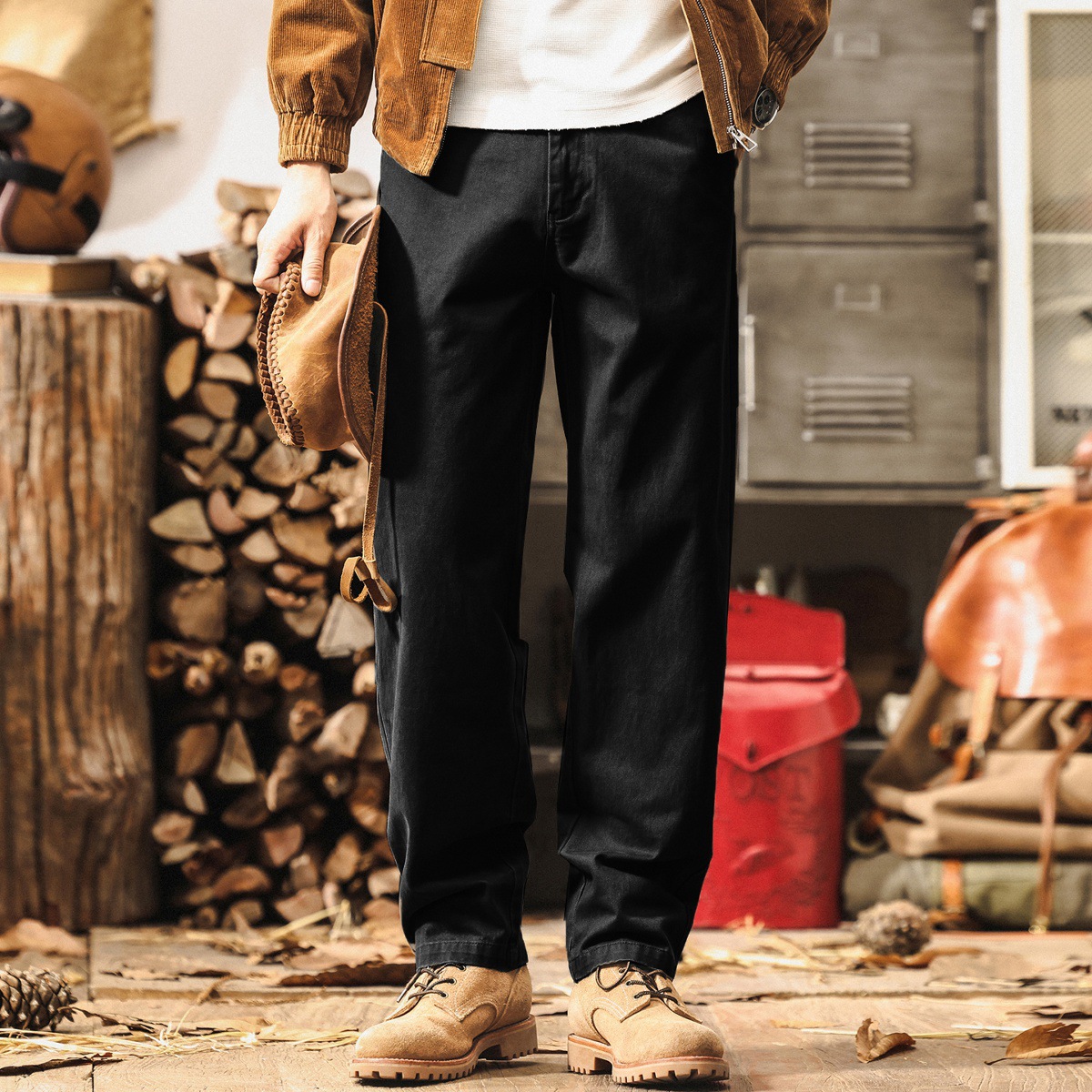 美式復古工裝褲男秋季2025新款寬鬆直筒長褲子簡約水洗男士休閒褲