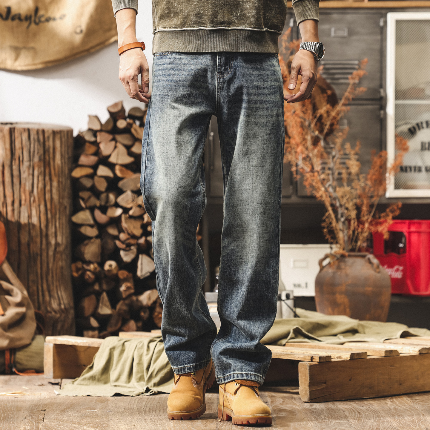 美式復古水洗牛仔褲男春季2026新款潮牌寬鬆休閒長褲男士直筒褲子