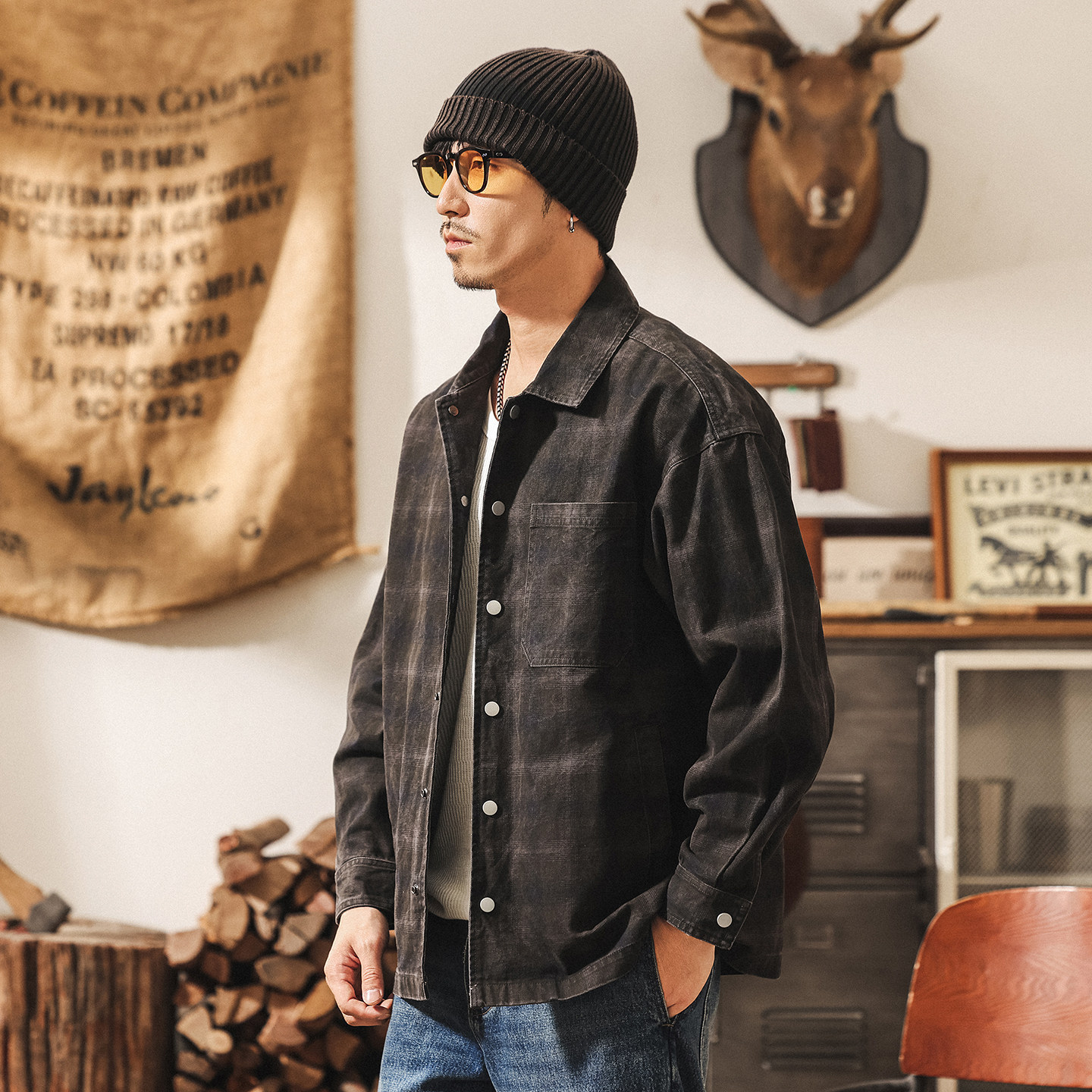 美式復古硬朗工裝夾克男春季新款帥氣寬鬆潮流外套男春秋水洗襯衫