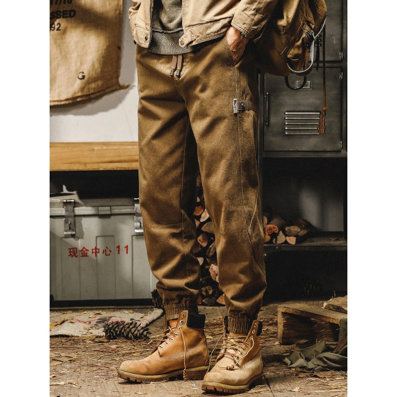 杰雷諾美式潮牌380g重磅雪花絨休閒褲男秋冬款寬鬆束腳工裝褲