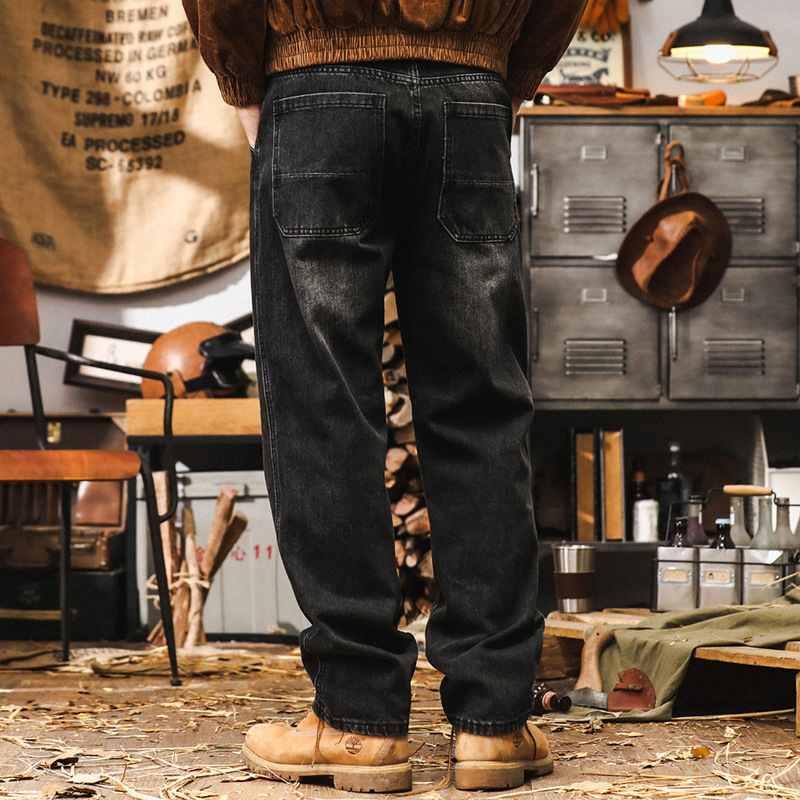 美式經典復古牛仔褲子男秋季寬鬆大碼直筒褲2024新款潮牌休閒褲男