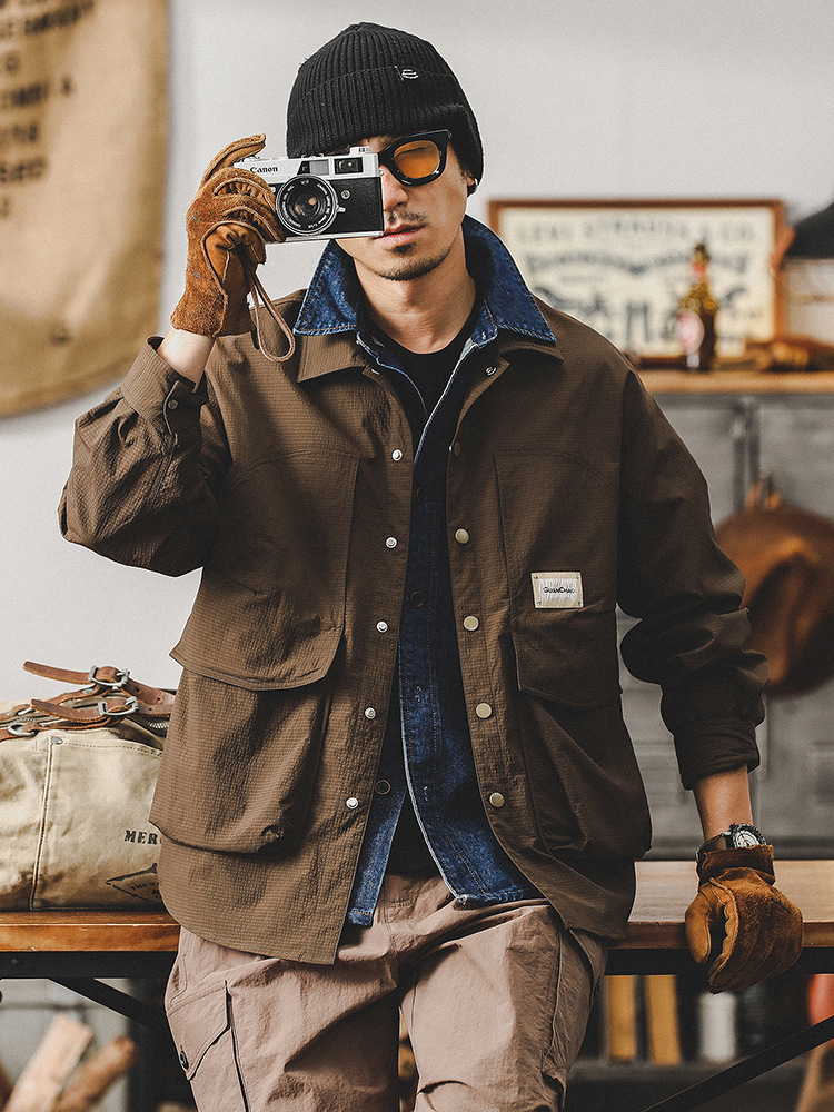 美式復古高級感戶外襯衫男長袖春季輕防水獵裝教練戰術夾克外套男
