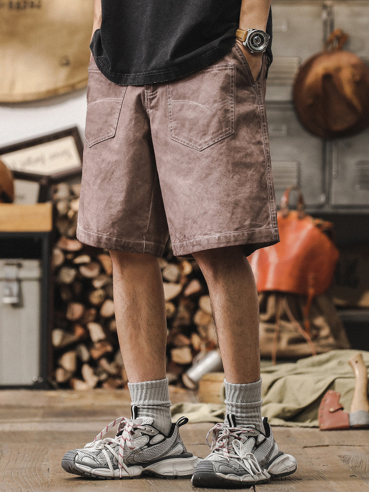 杰雷諾美式復古工裝短褲男夏季潮牌寬鬆水洗牛仔五分褲男中褲