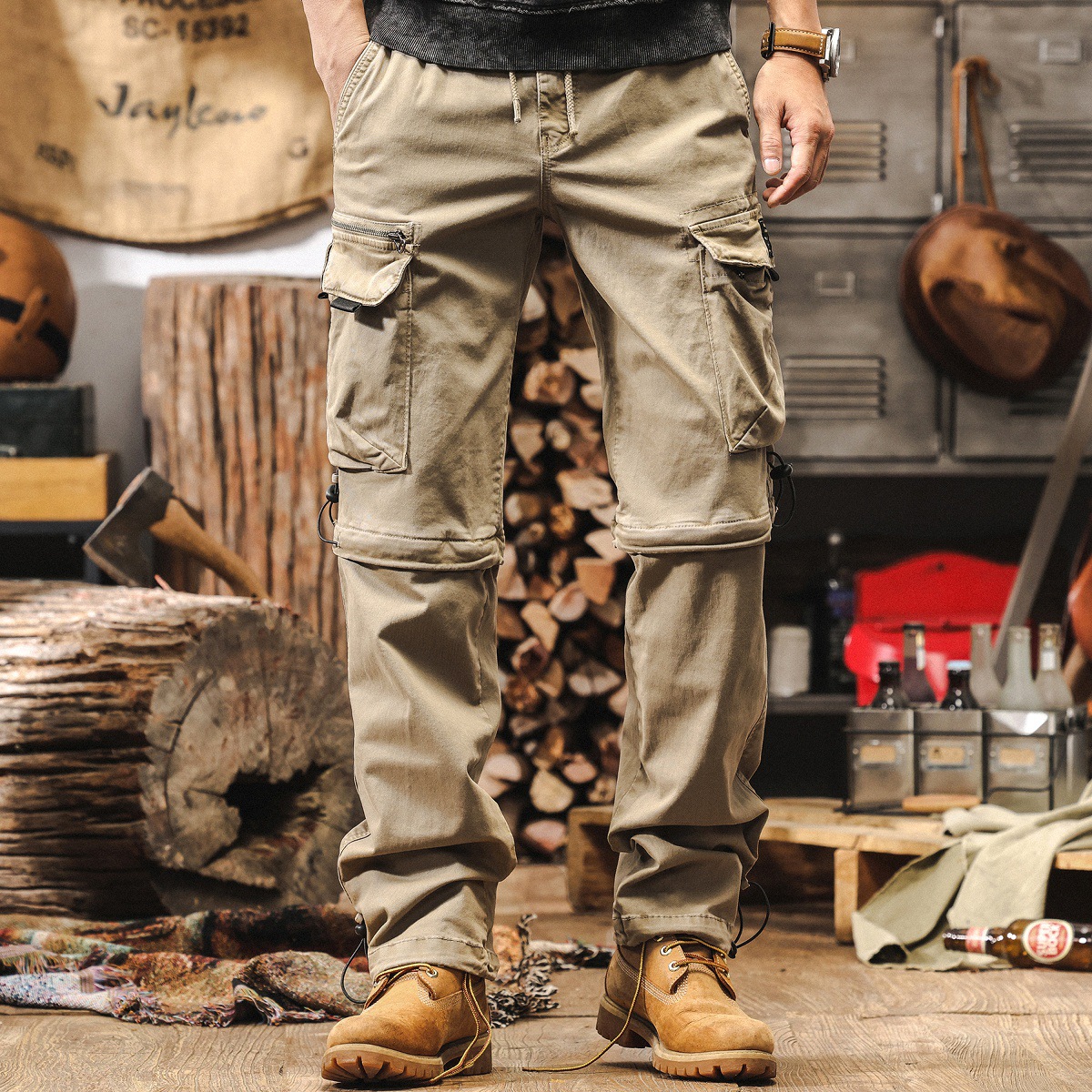 美式復古潮牌可拆卸工裝褲子男秋季新款多口袋機能獵裝戶外休閒褲