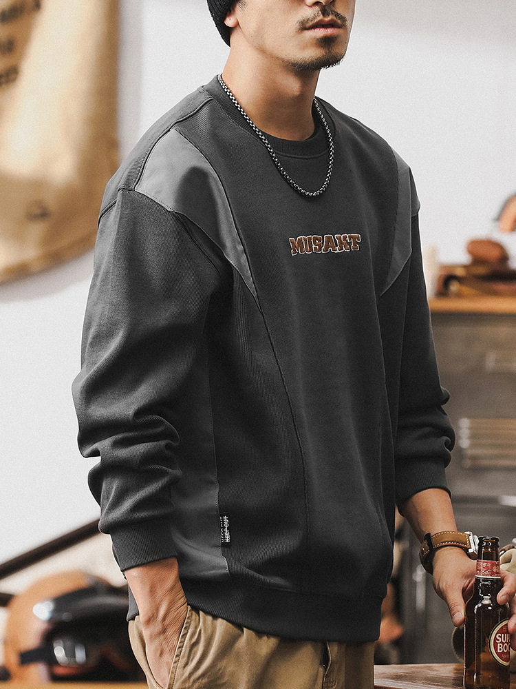 傑雷諾美式複古重磅衛衣男潮牌拼接撞色秋季衣服寬松男士休閑上衣