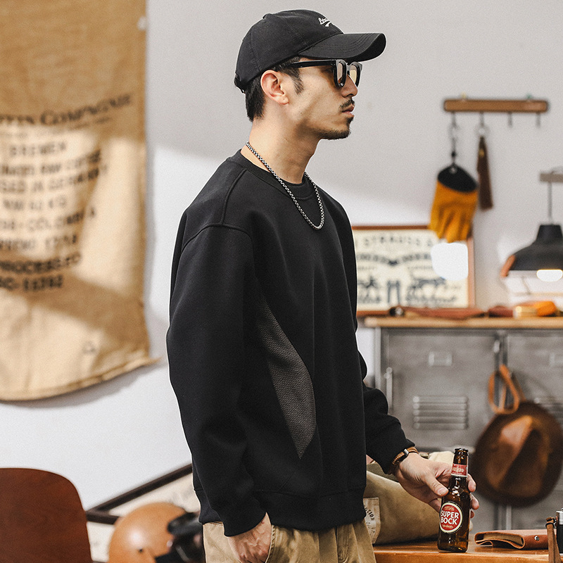 杰雷諾美式重磅復古衛衣男秋季潮牌拼接寬鬆長袖上衣簡約休閒男裝