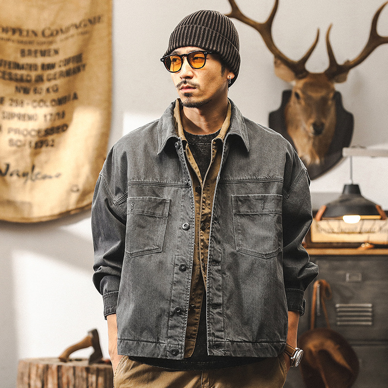 美式復古重磅軍綠色工裝外套男秋季2024新款潮流硬漢寬鬆休閒夾克