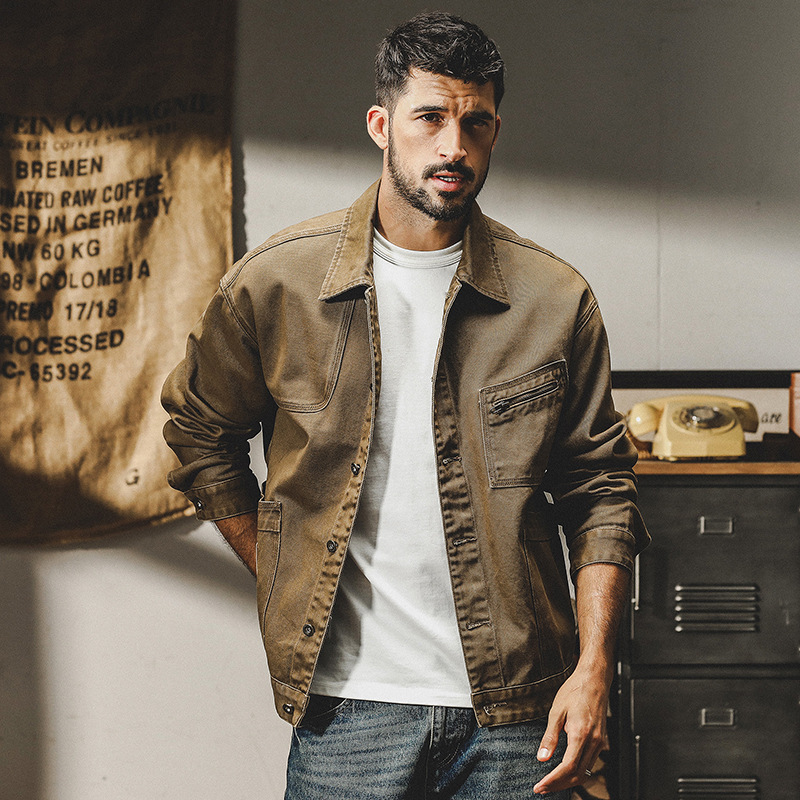 365g重磅復古美式工裝夾克男春季潮牌寬鬆硬漢獵裝休閒外套男春秋