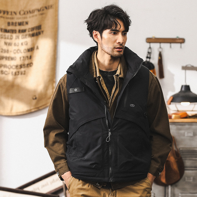 90白鴨絨美式復古羽絨馬甲男冬季寬鬆潮牌工裝羽絨服男款冬季外套