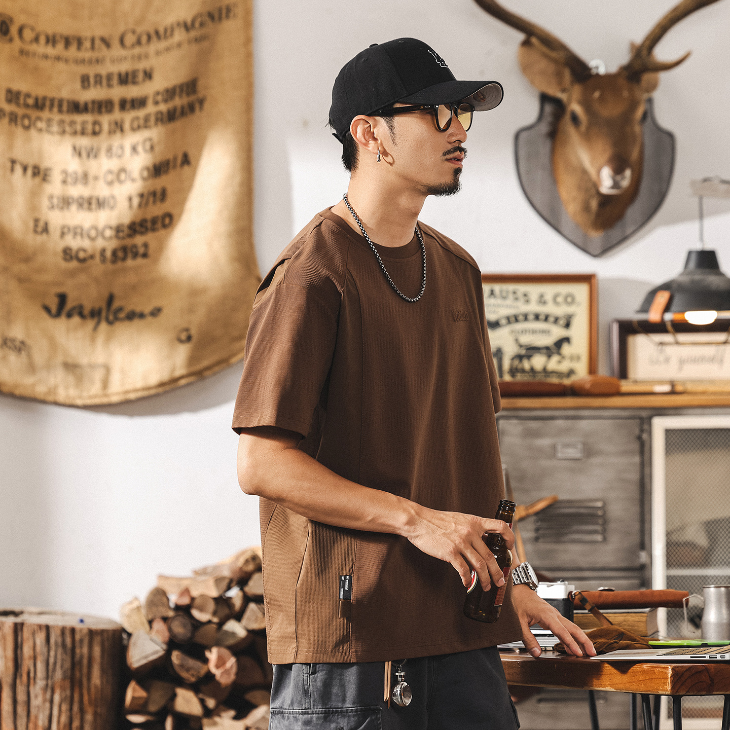 美式復古重磅T恤男夏季新款男士短袖2025寬鬆潮牌拼接半袖上衣男T