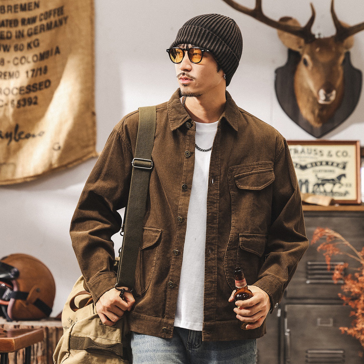 美式復古燈芯絨外套男春秋2025新款潮牌阿美咔嘰寬鬆休閒工裝夾克