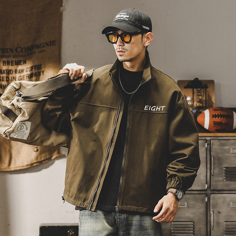 杰雷諾美式復古潮牌工裝夾克男寬鬆大碼秋冬款休閒百搭教練服男