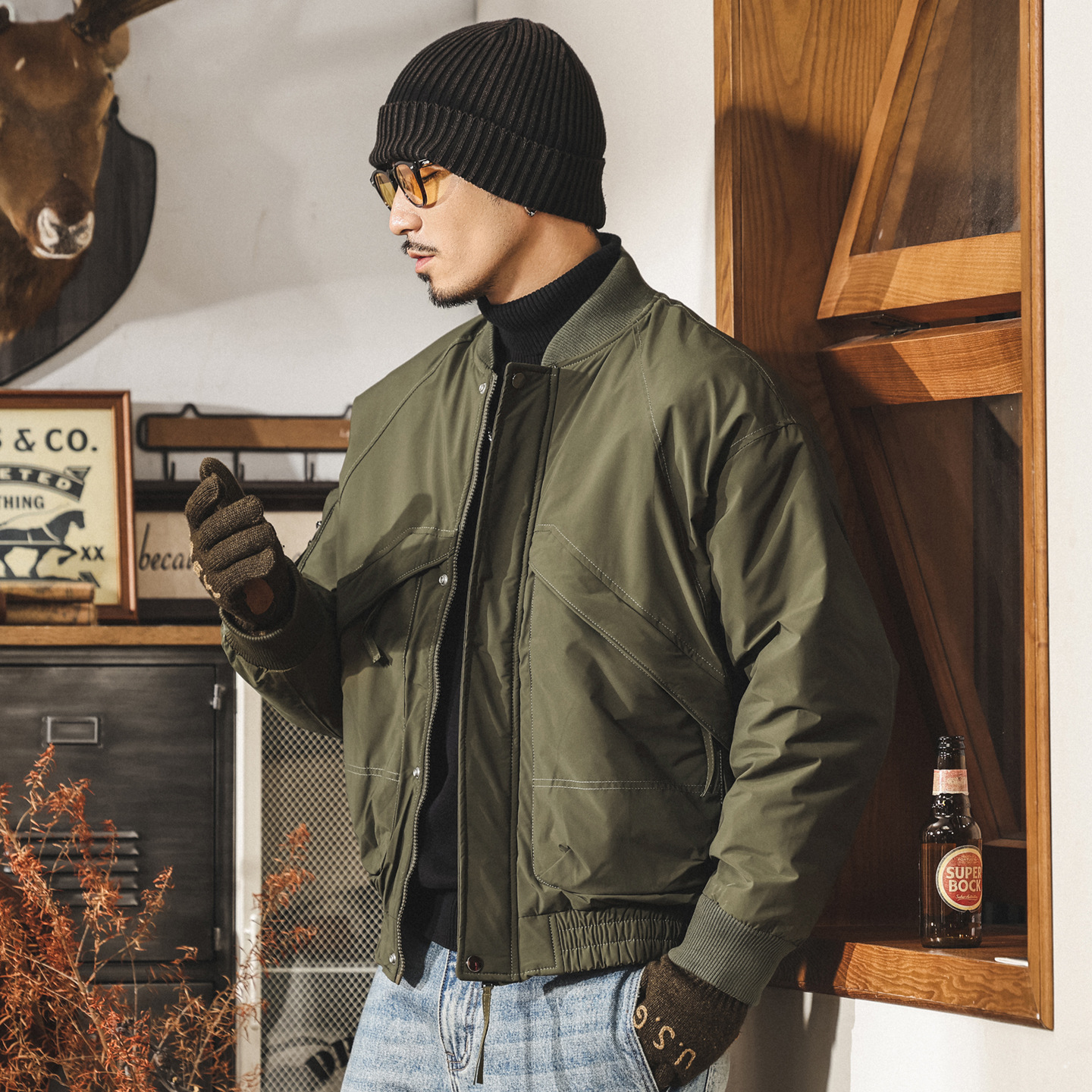 90%純白鴨絨美式飛行夾克工裝羽絨服男款冬季加厚保暖禦寒外套男