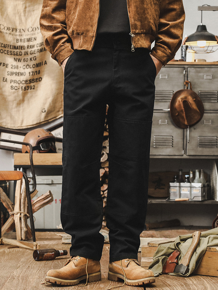 美式重磅複古工裝褲男直筒寬松2024新款雙膝伐木褲秋季休閑褲子男