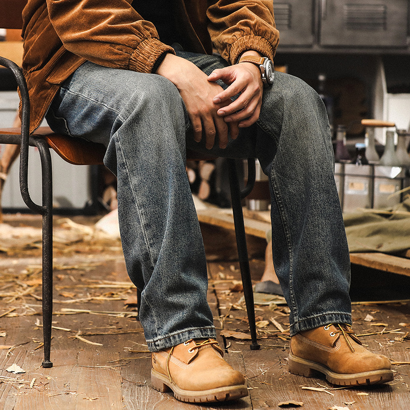 美式復古萊賽爾牛仔褲男款寬鬆直筒褲子男秋季男士休閒做舊長褲男