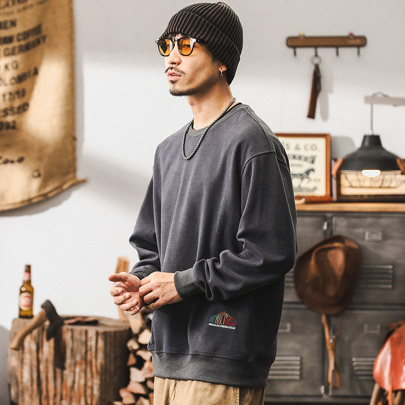 美式復古430g重磅衛衣男秋冬款寬鬆大碼2024新款潮牌刺繡針織衫男