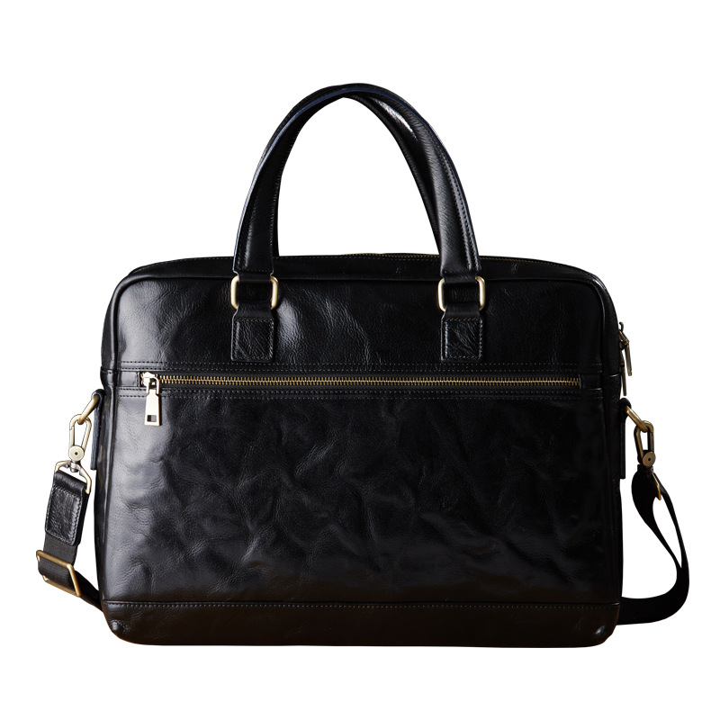 手工頭層牛皮公文包男士真皮大容量單肩斜挎包植鞣牛皮商務手提包