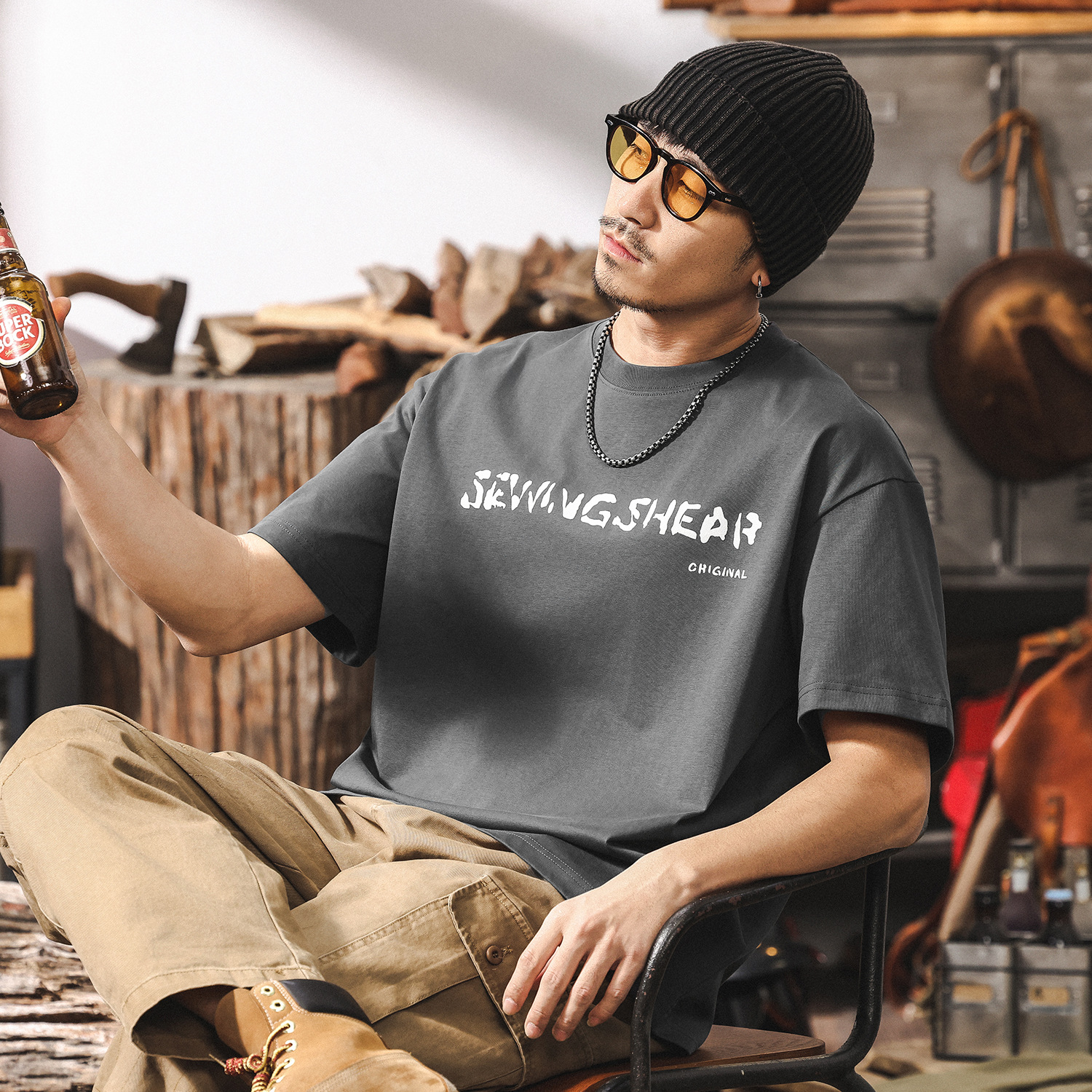 夏季涼感索羅娜T恤男短袖2025新款美式潮牌絨面印花寬鬆男士上衣