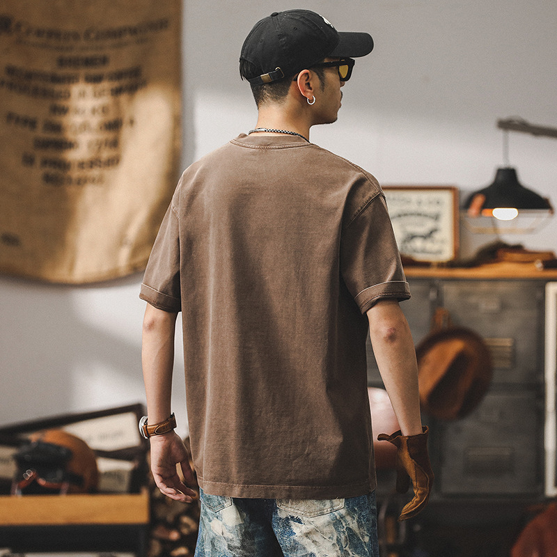 2024新款短袖男夏季寬鬆潮牌美式復古280g重磅T恤男做舊衣服
