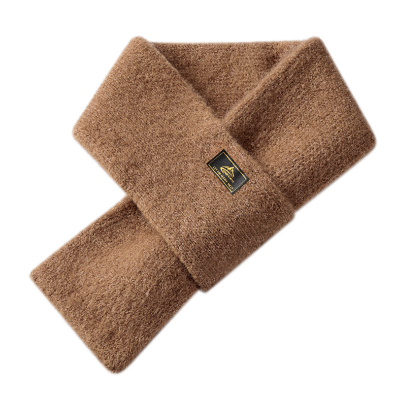 秋冬圍脖圍巾男便捷套口仿馬海毛親膚保暖純色百搭毛線針織圍巾