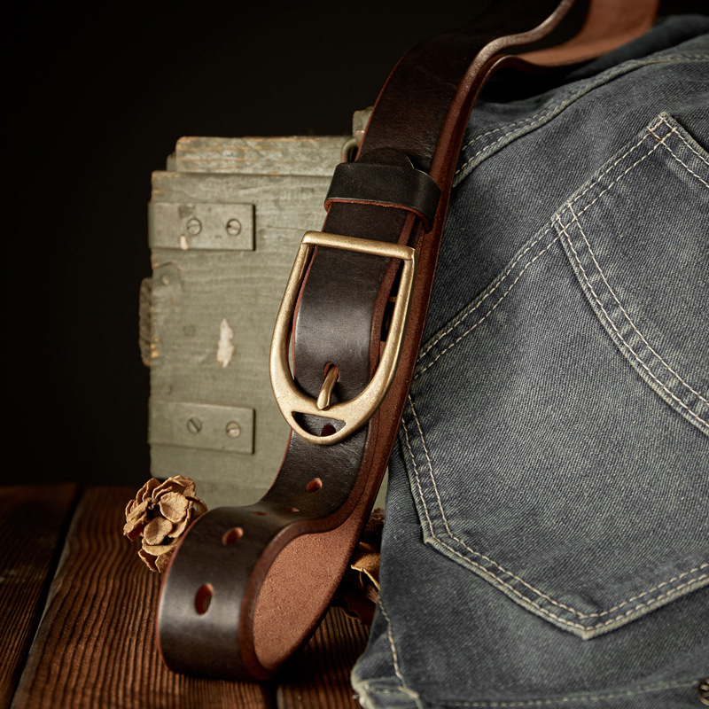 手工頭層牛皮銅扣皮帶真皮個性男士針扣腰帶復古純牛皮褲帶百搭潮
