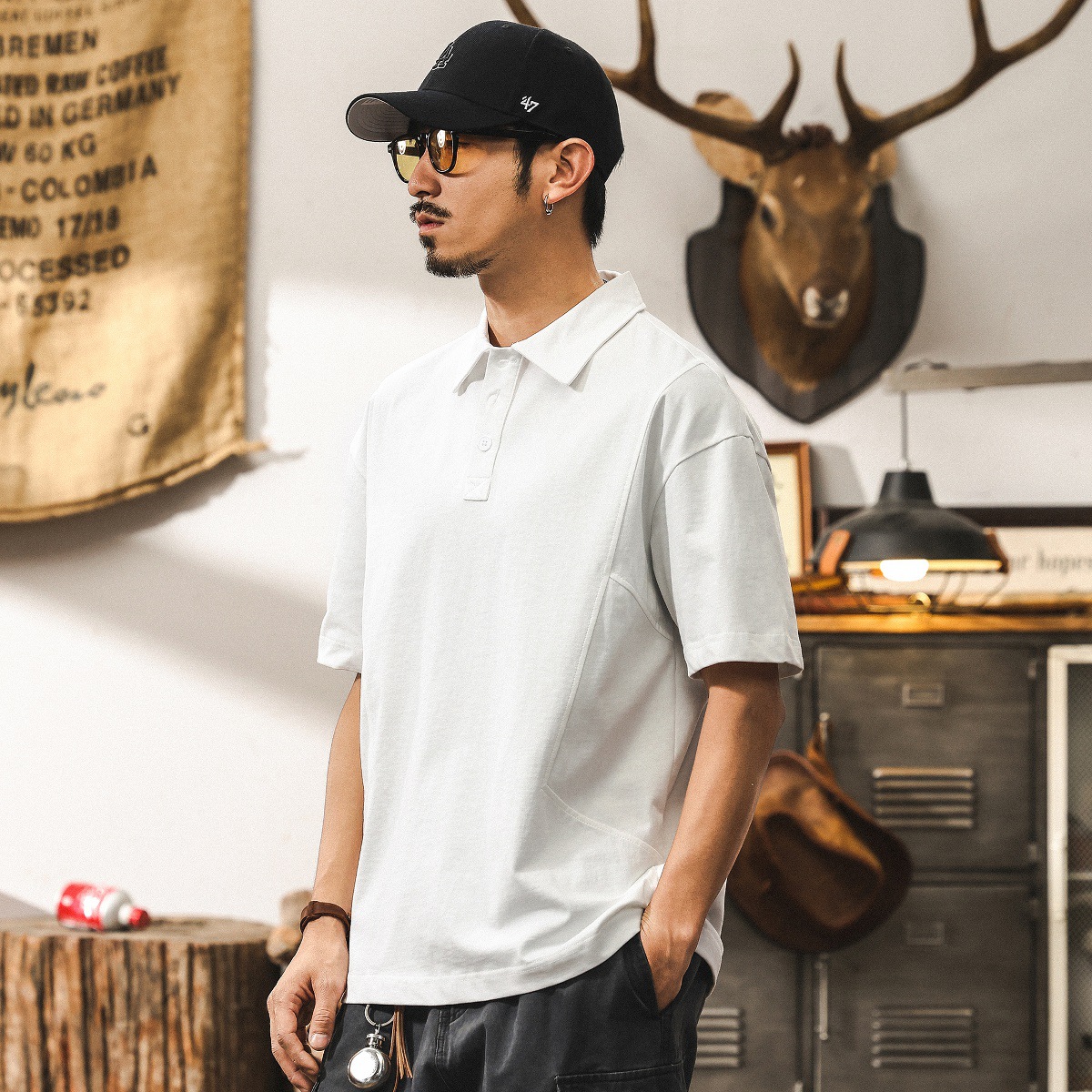 美式復古基礎純色短袖Polo衫男夏季重磅T恤男款潮牌寬鬆上衣