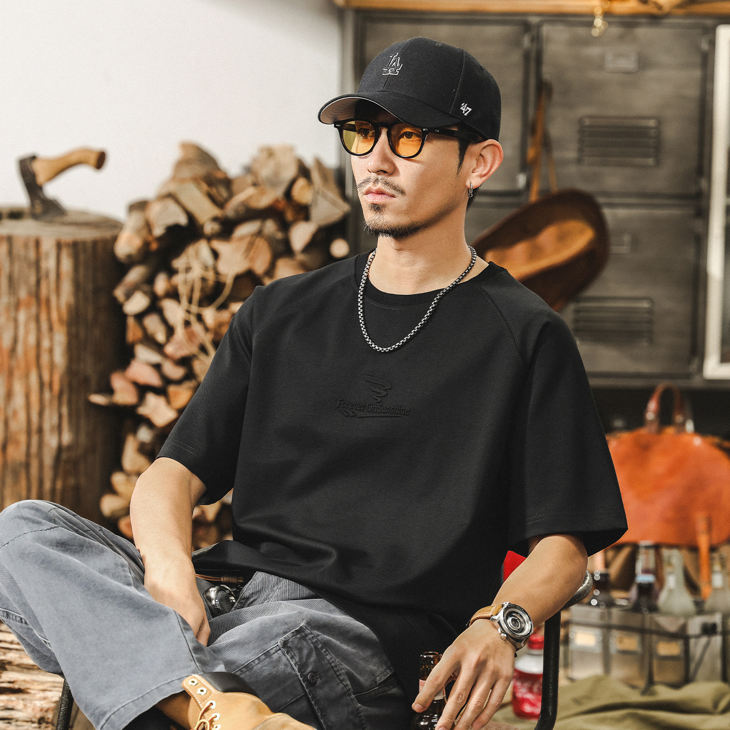 萊賽爾軟糯高級感短袖男款夏季男士T恤2025新款美式復古寬鬆上衣