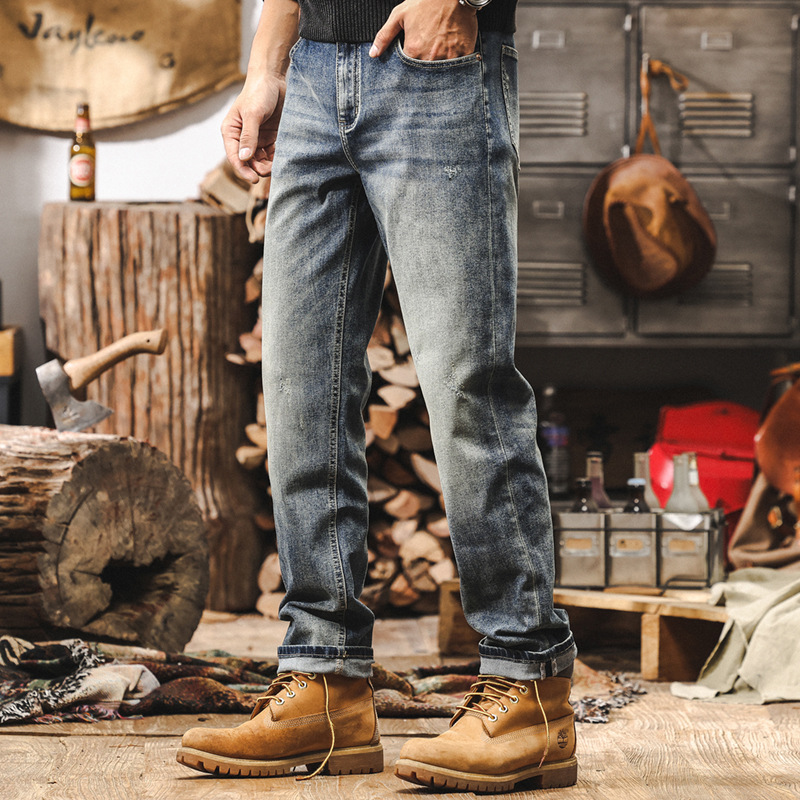 美式復古經典水洗牛仔褲男直筒2024新款男士褲子簡約彈力休閒長褲