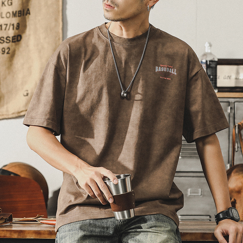 杰雷諾涼感清爽短袖T恤男夏季寬鬆大碼雲染洗褪美式復古休閒上衣