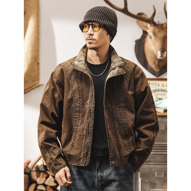 美拉德復古工裝外套男春秋帥氣潮流重工水洗硬漢美式休閒短款夾克