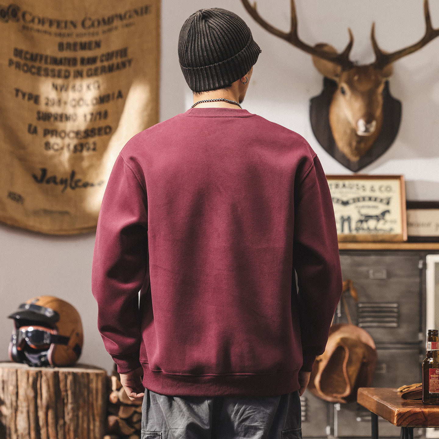 美式復古紅色衛衣男秋季2025新款寬鬆大碼潮流420g重磅男士上衣潮