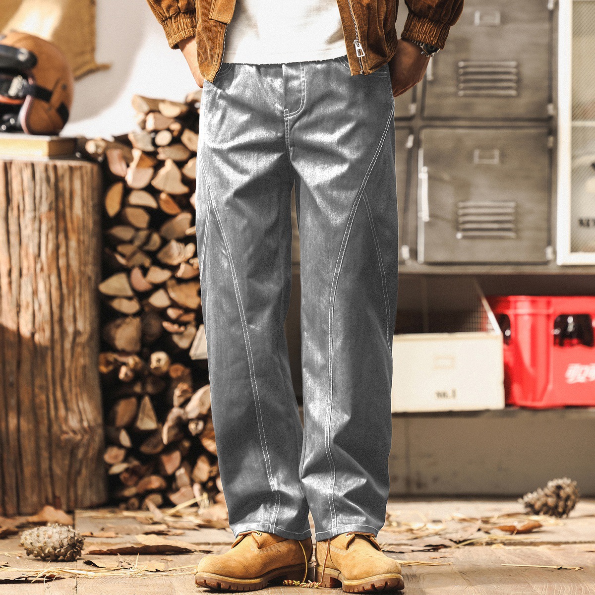 美式復古潮流髒染水洗工裝褲子男秋季2025新款直筒寬鬆男士休閒褲
