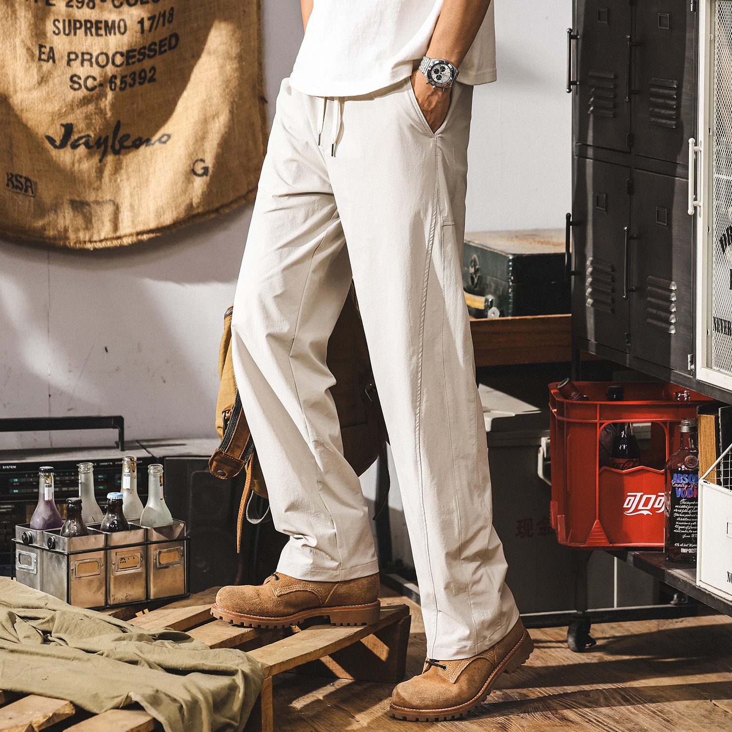 冰絲涼感褲子男夏季薄款戶外徒步速幹長褲美式潮牌寬鬆男士休閒褲