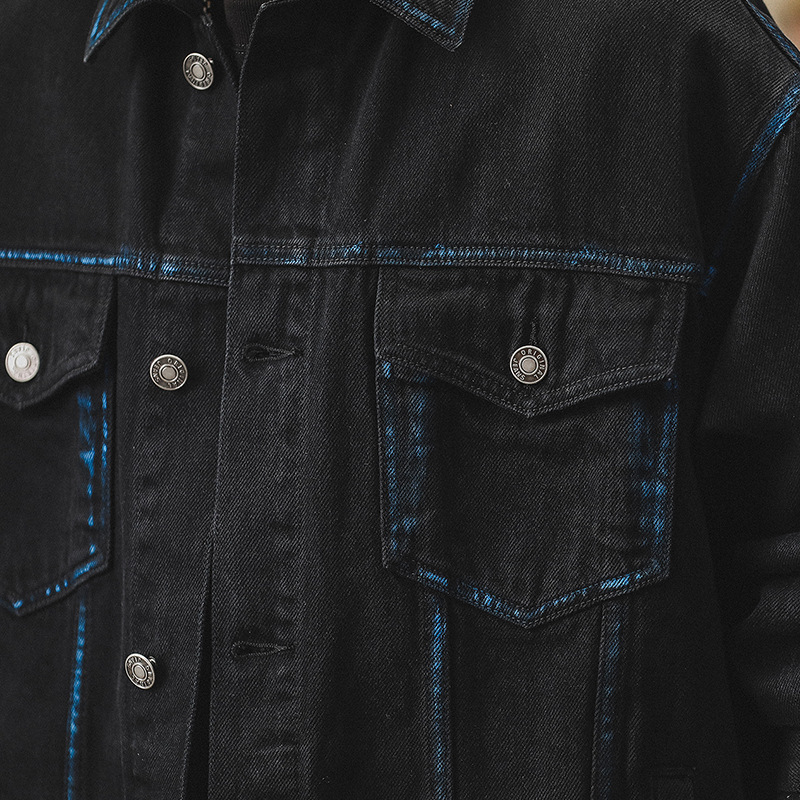 春季新款男士休閒夾克2024新款潮牌高級感手工擦色工裝牛仔外套男