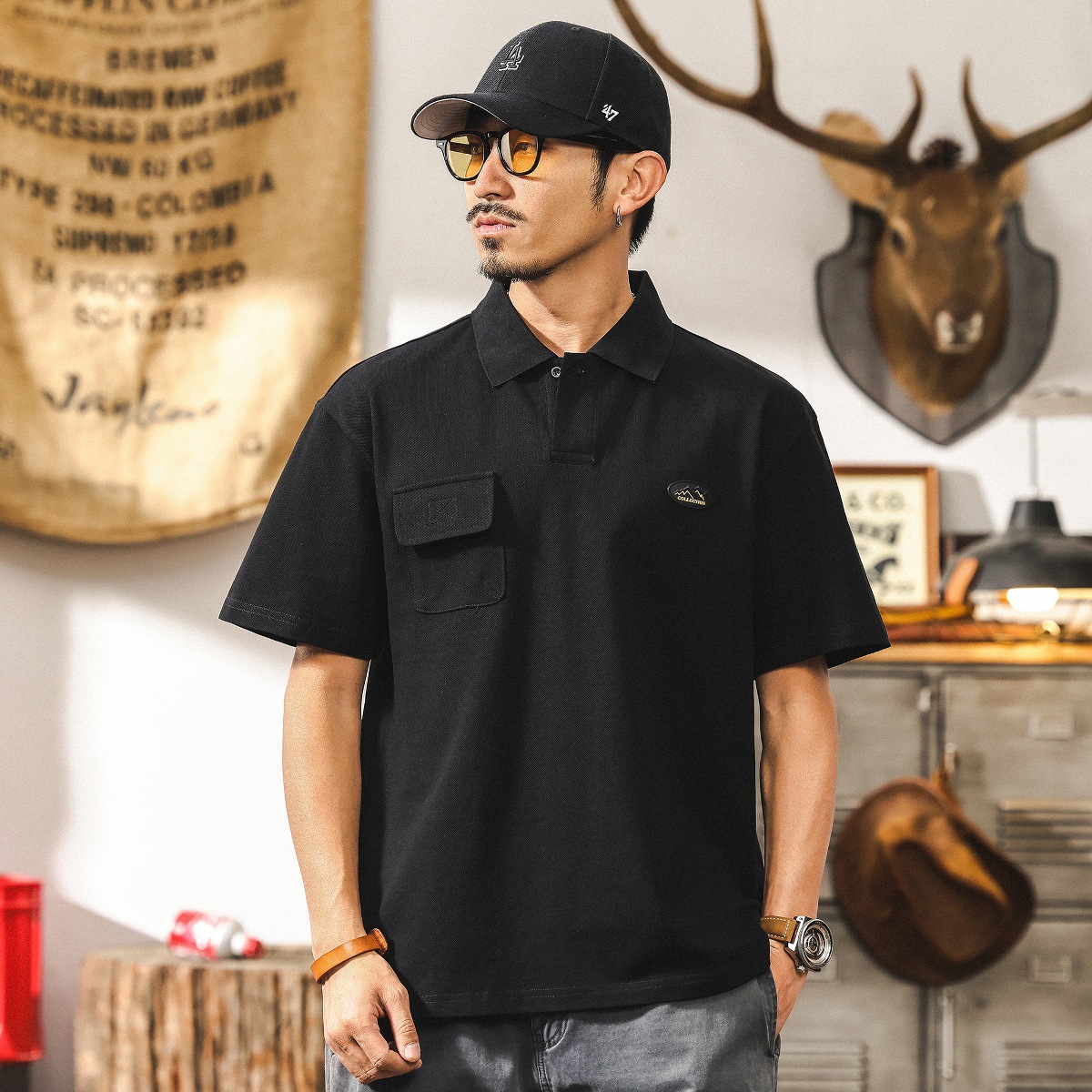 美式復古男士Polo衫短袖夏季潮牌230g重磅T恤男山系寬鬆上衣