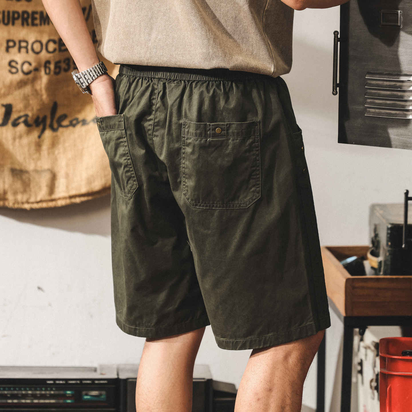 山系戶外軍綠色工裝短褲男寬鬆2025新款美式復古痞帥休閒五分中褲