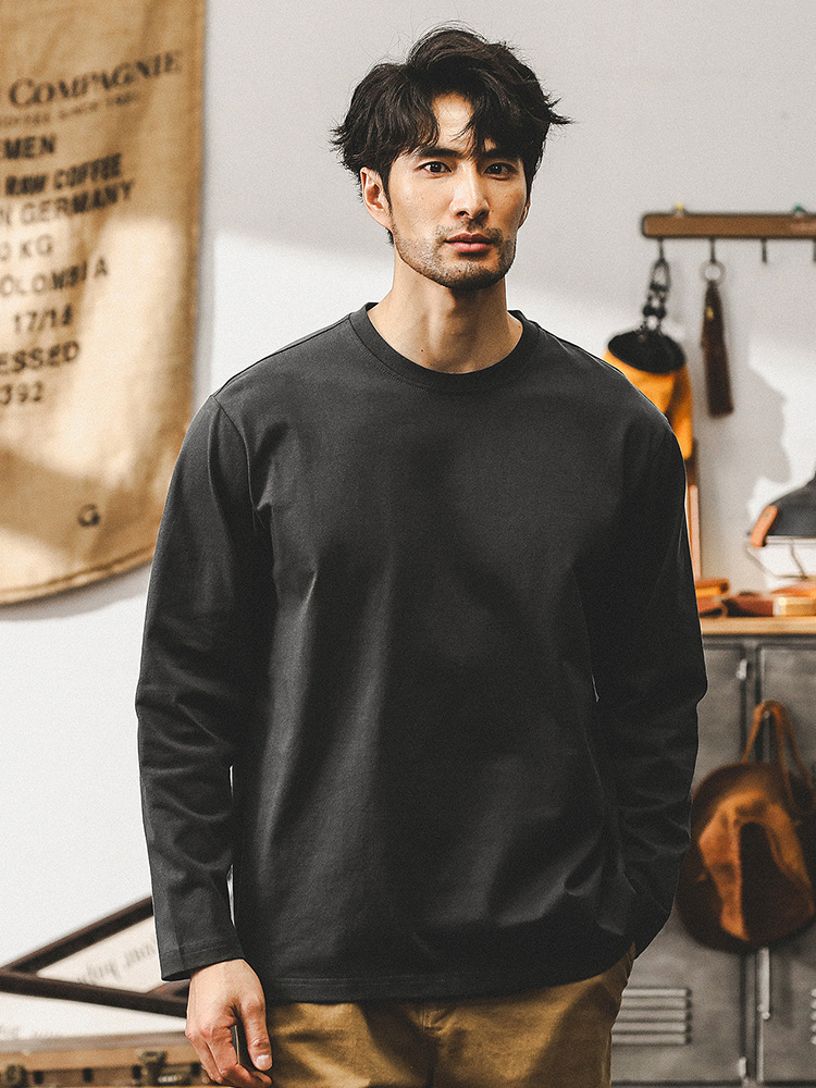 杰雷諾美式復古260g重磅長袖男T恤男秋季2024新款寬鬆上衣T打底衫