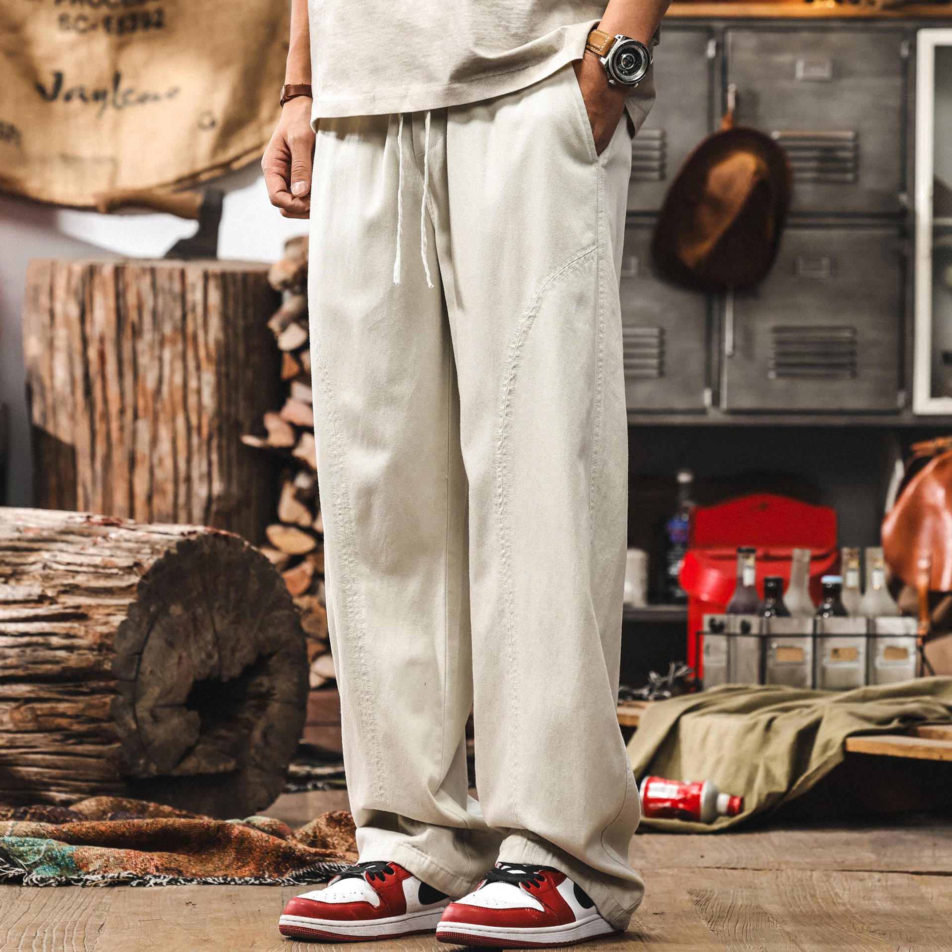 美式重磅垂感復古休閒褲子男夏季薄款萊賽爾男士褲子寬鬆直筒長褲