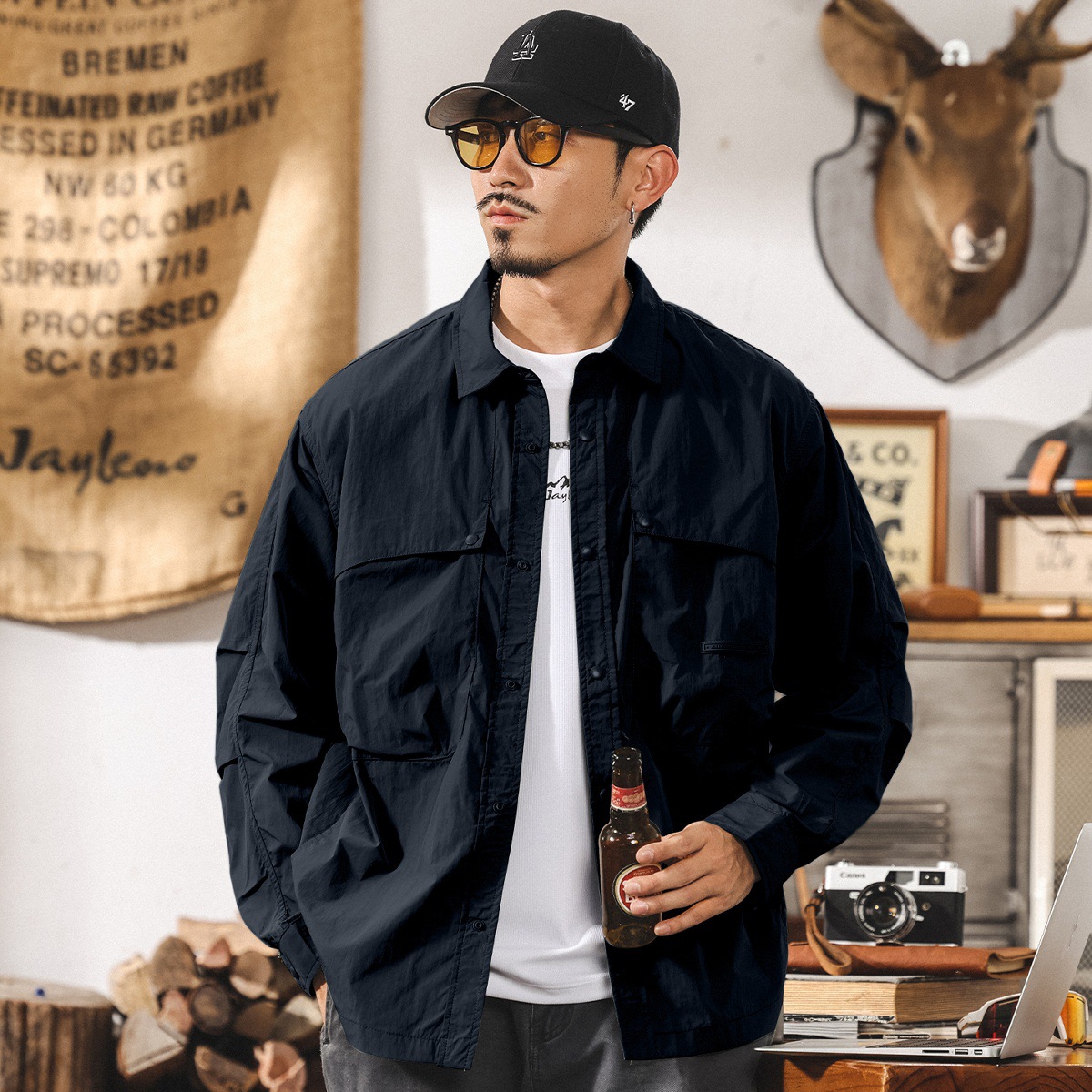 冰絲涼感防曬襯衫男夏季新款速乾輕薄防曬衣寬鬆男生薄款襯衣外套