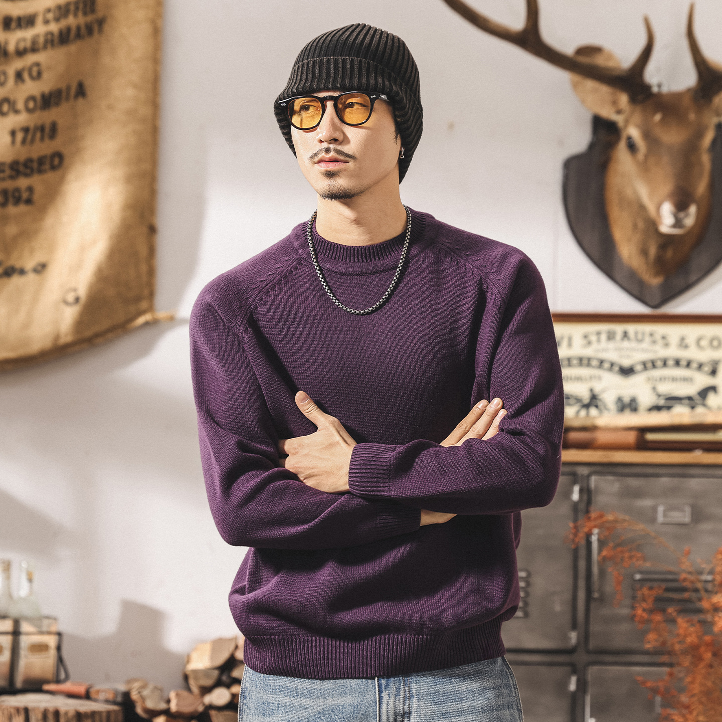 美式復古毛衣男款冬季2025新款保暖簡約基礎針織衫男士內搭毛線衣